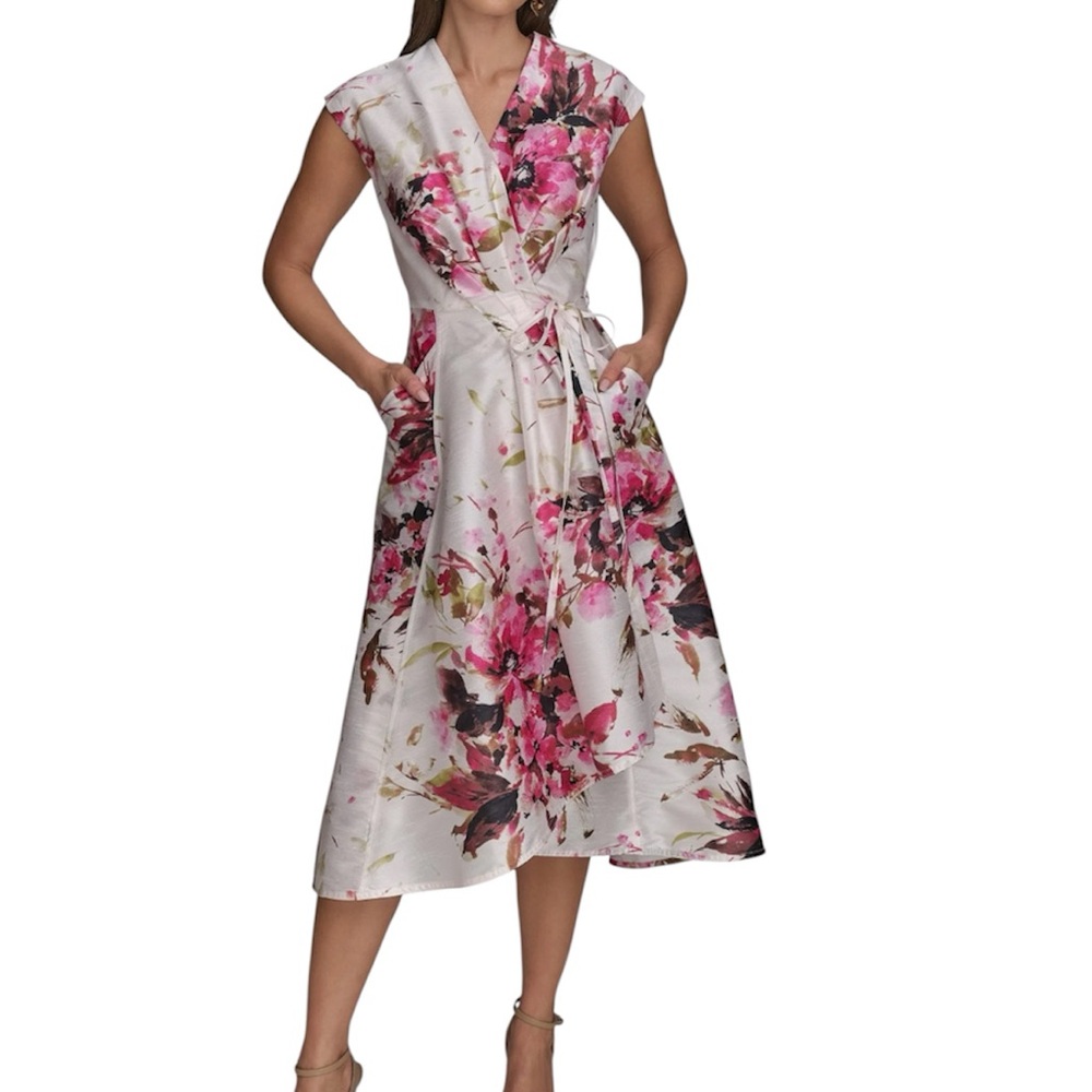 Donna Karan New York Floral Tiered Wrap Dress Plus Size 22W